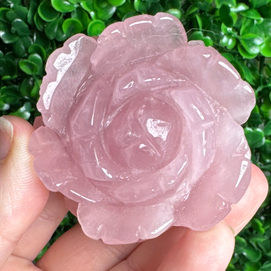Pink rose quartz rose carving