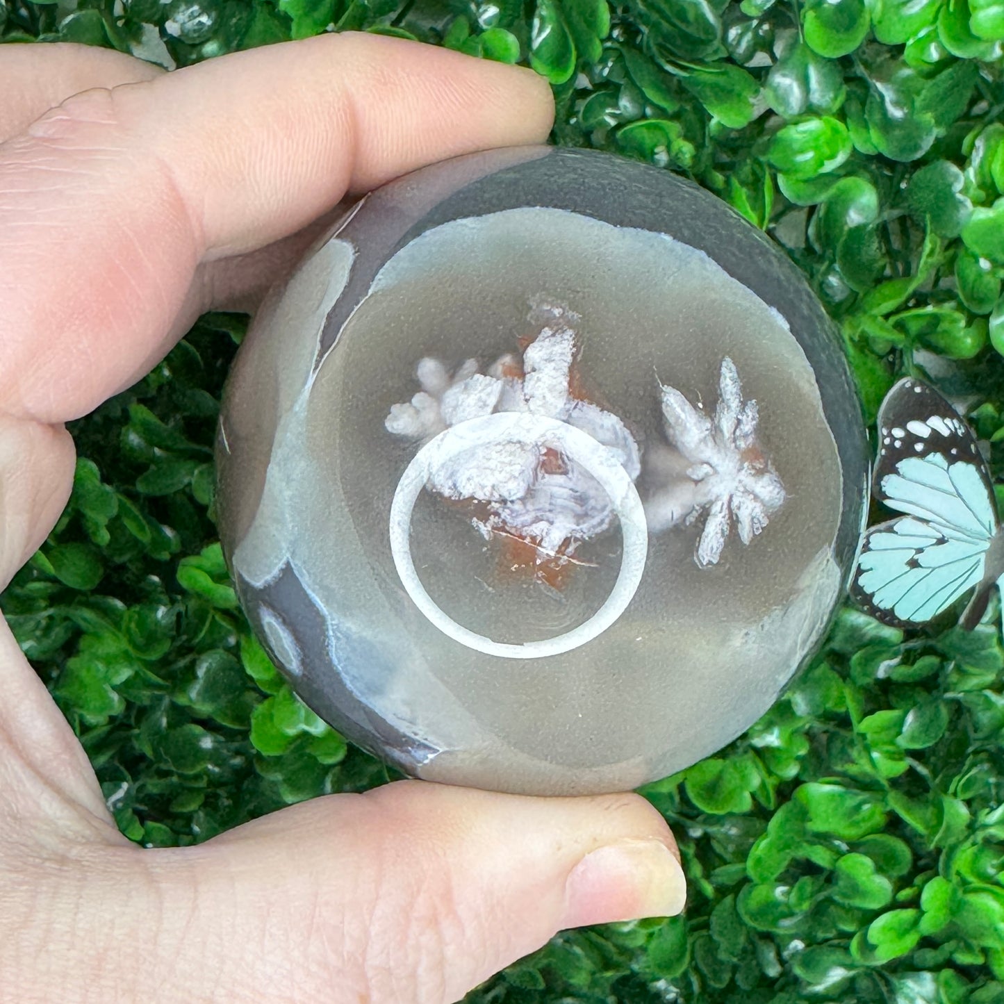 Black Flower Agate Sphere