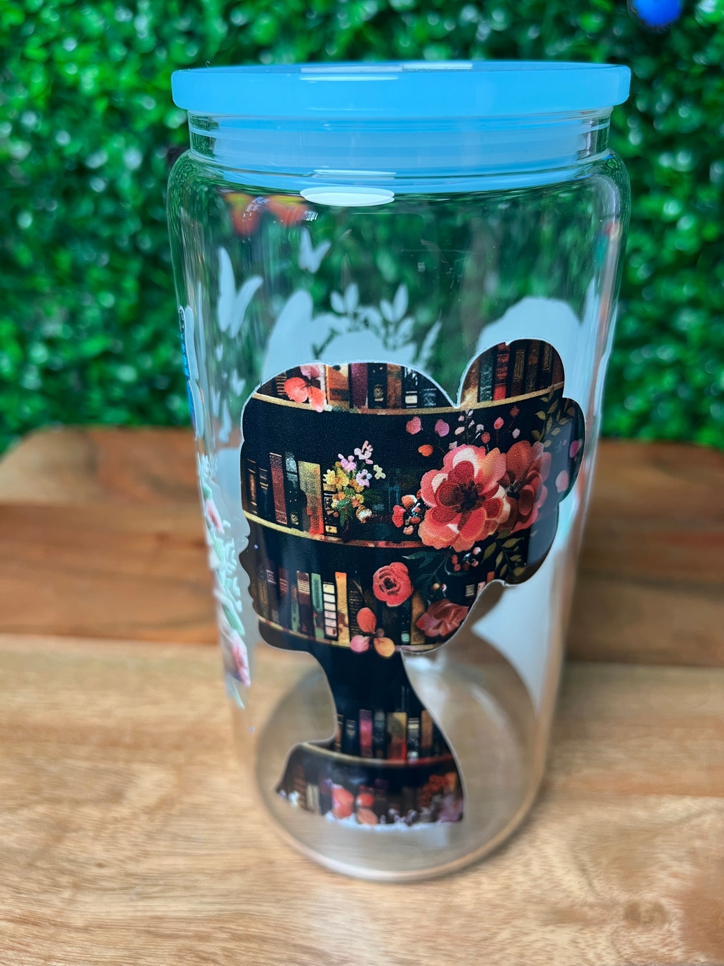 16oz Butterfly Books Girl UVDTF Glass Cup