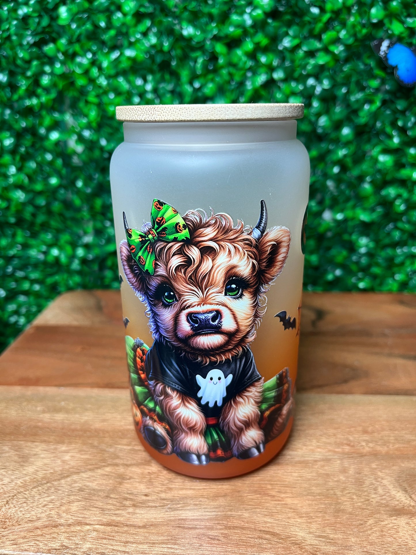 16oz Highland Cow Halloween UVDTF Glass Cup