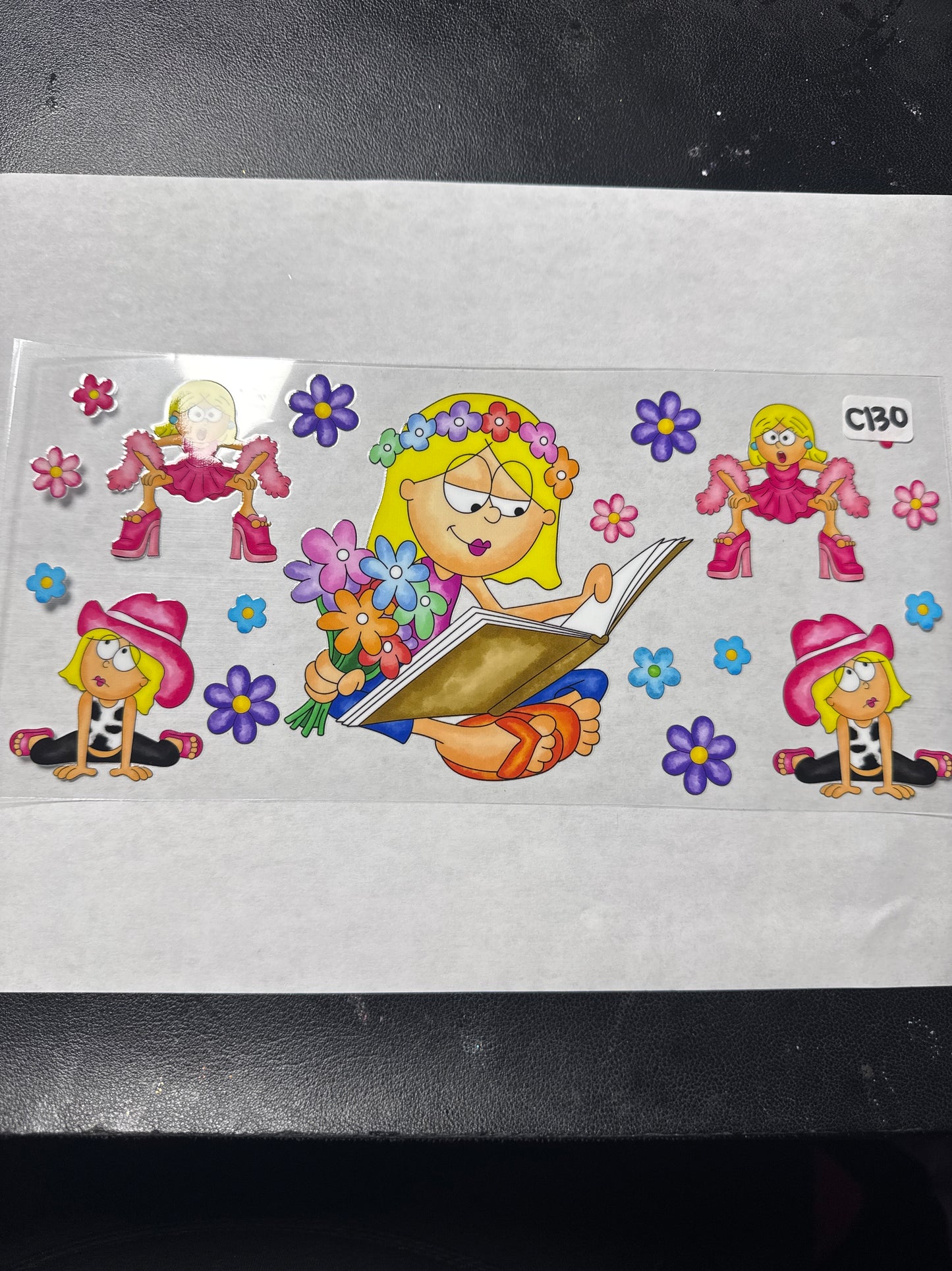 C130 animated girl character with flowers uvdtf wrap