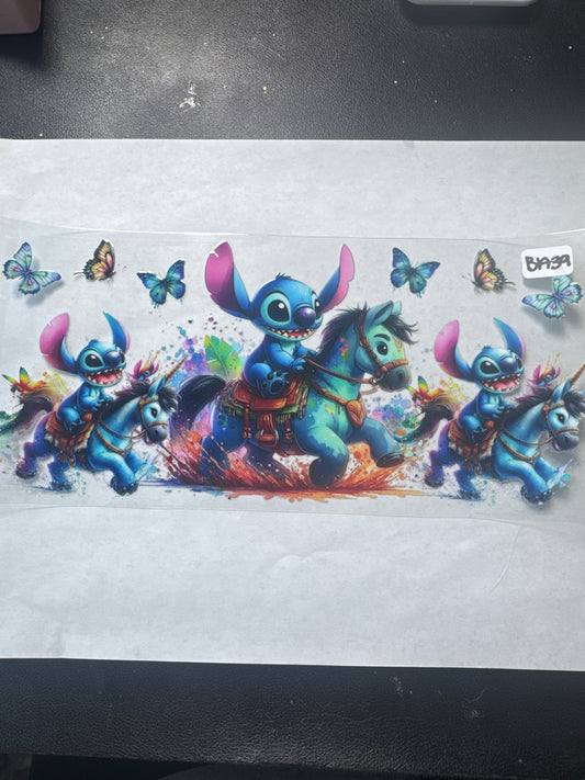 BA 39 Blue alien on a horse uvdtf wrap