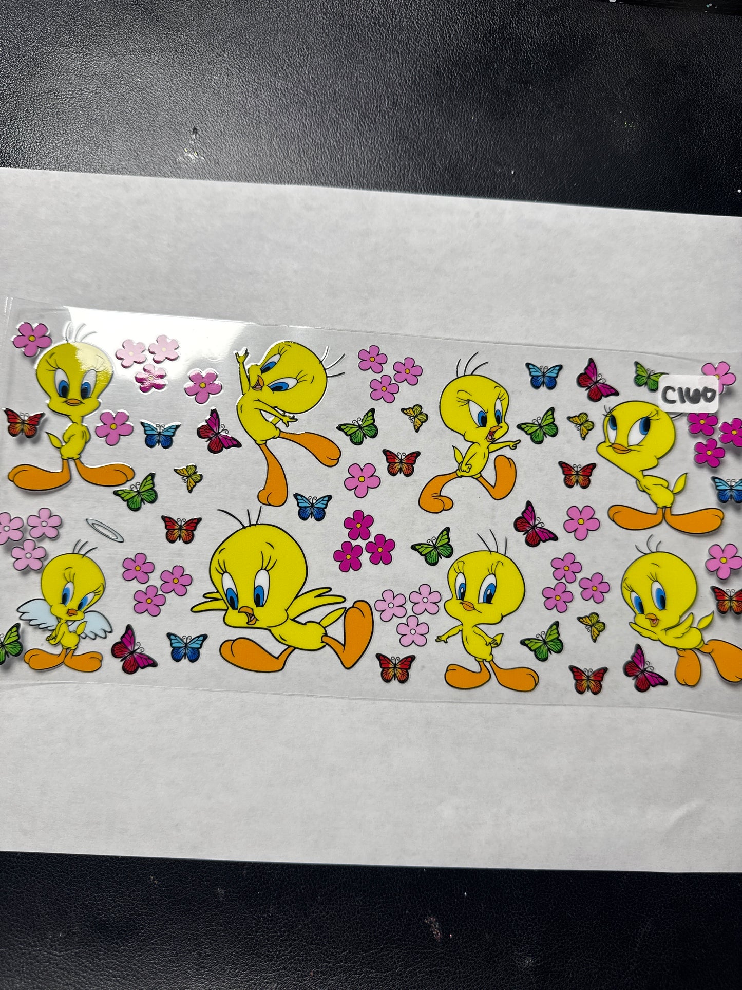 C160 yellow bird with flowers and butterflies uvdtf wrap
