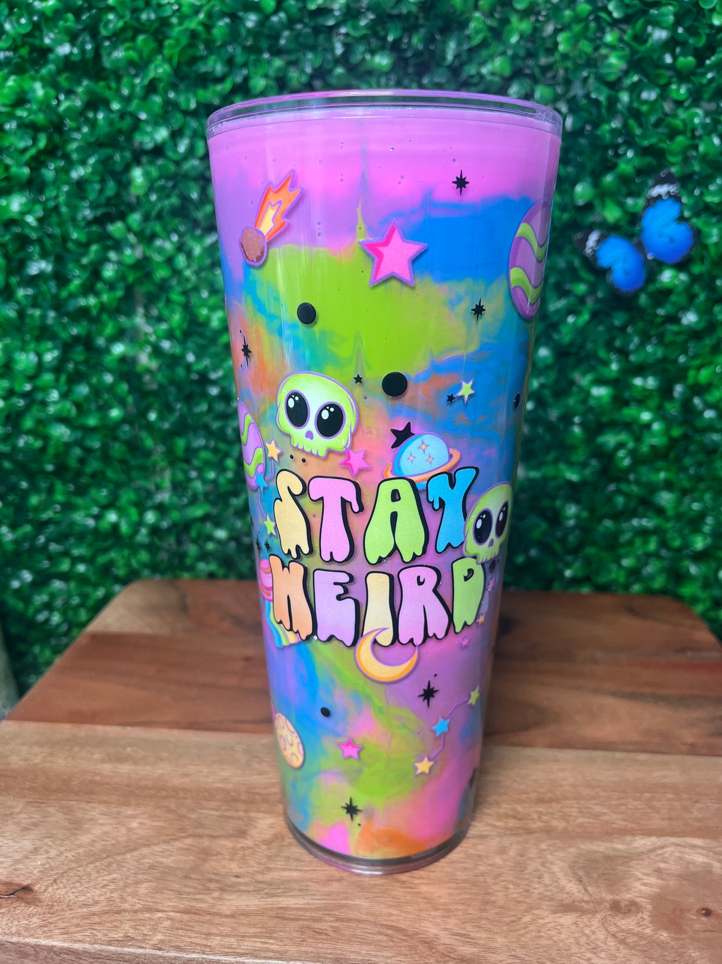 24oz Stay Weird Alien Colorful UVDTF Cup