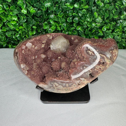 Statement Red Amethyst Freeform on a stand with red Jasper and calcite inclusions