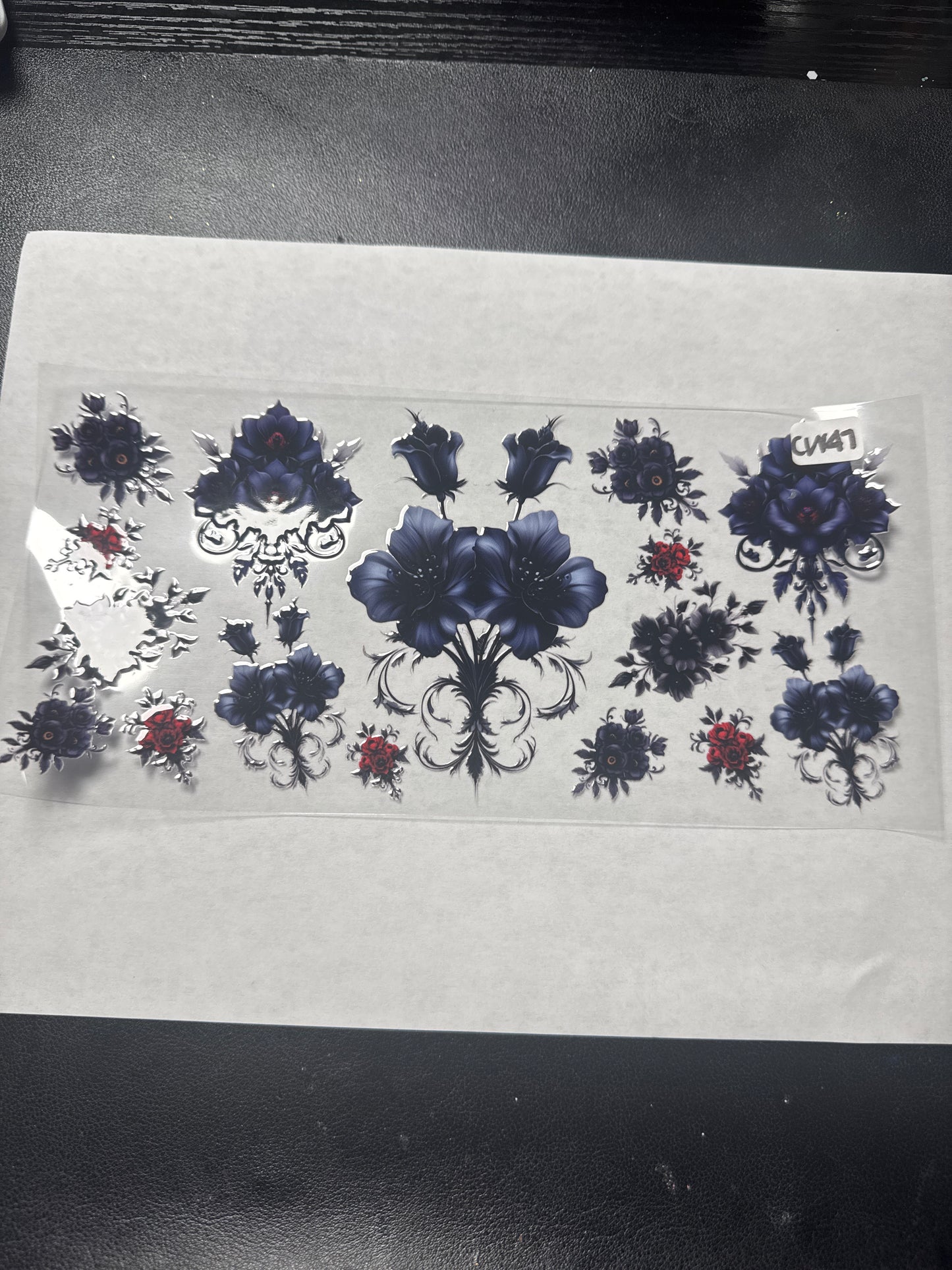 CW Dark Blue and red Flowers Crystal and witchy style uvdtf wrap