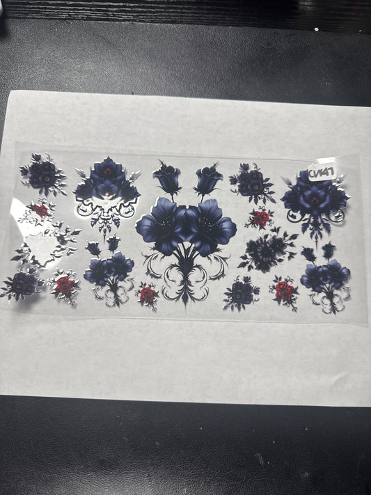 CW Dark Blue and red Flowers Crystal and witchy style uvdtf wrap