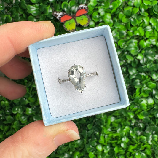 Prasiolite Coffin Ring 925 adjustable