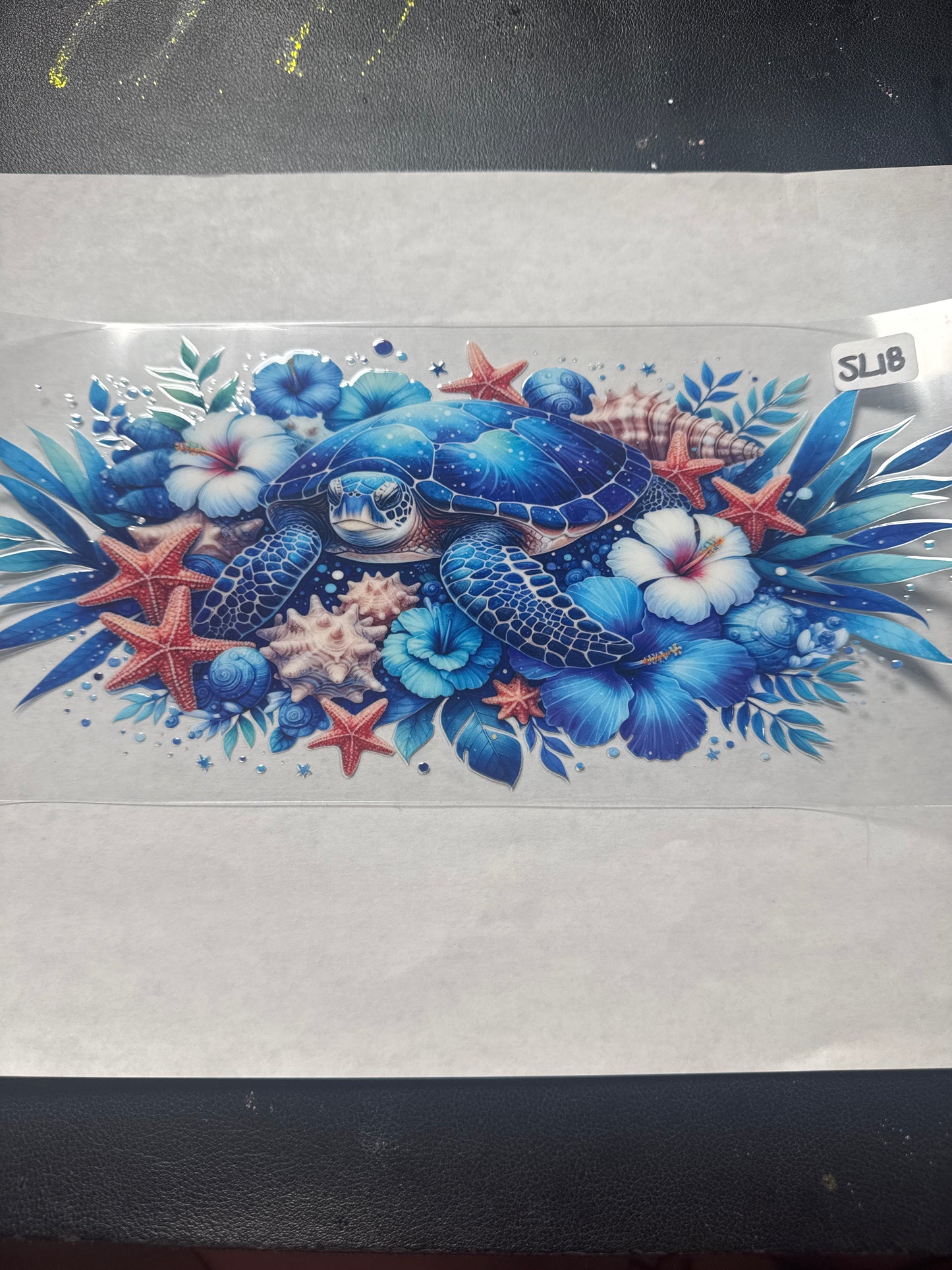 SL18 Turtle with flowers and starfish uvdtf wrap