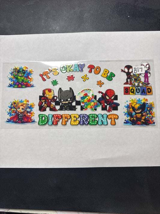 B17 Autism awareness with characters uvdtf wrap