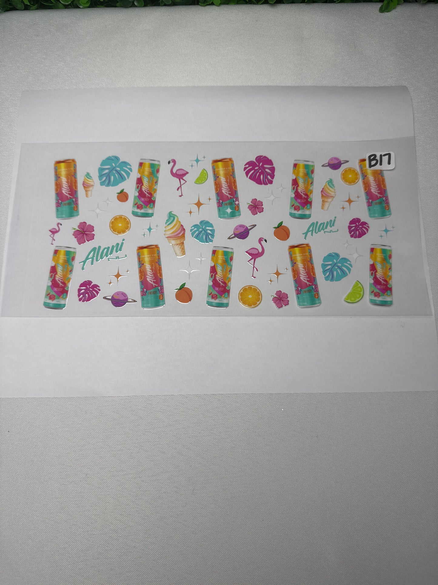 Energy drink with flamingos and ice cream cones uvdtf wrap b17