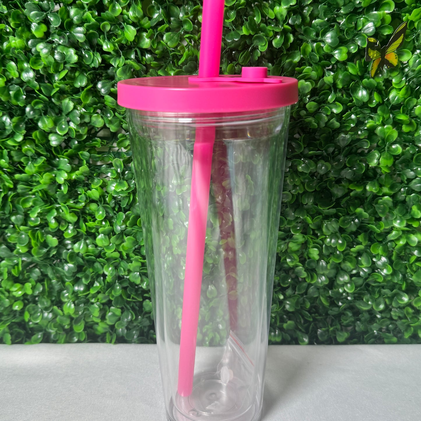 24oz Colored Acrylic Snowglobe Tumbler with colored straw