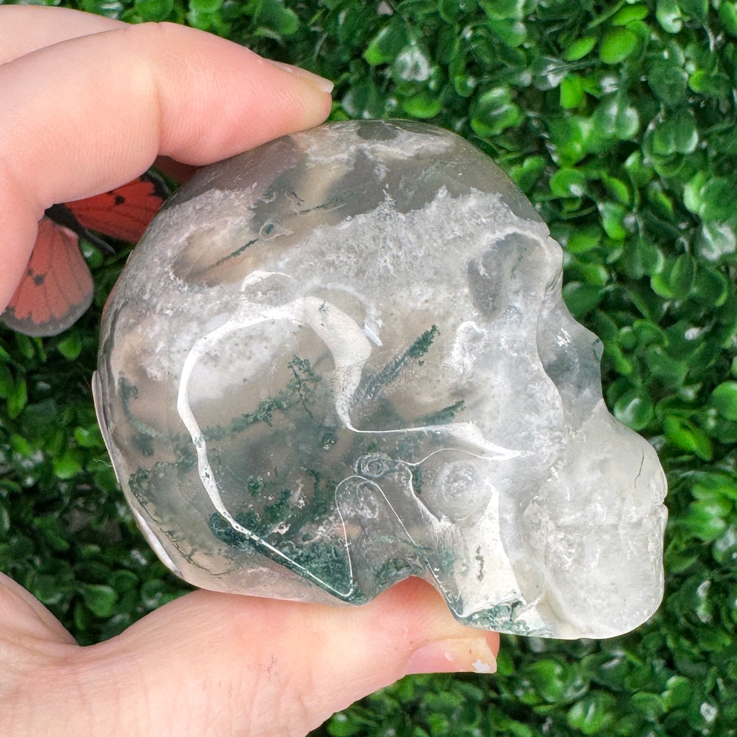 Moss Agate Skull Carvings