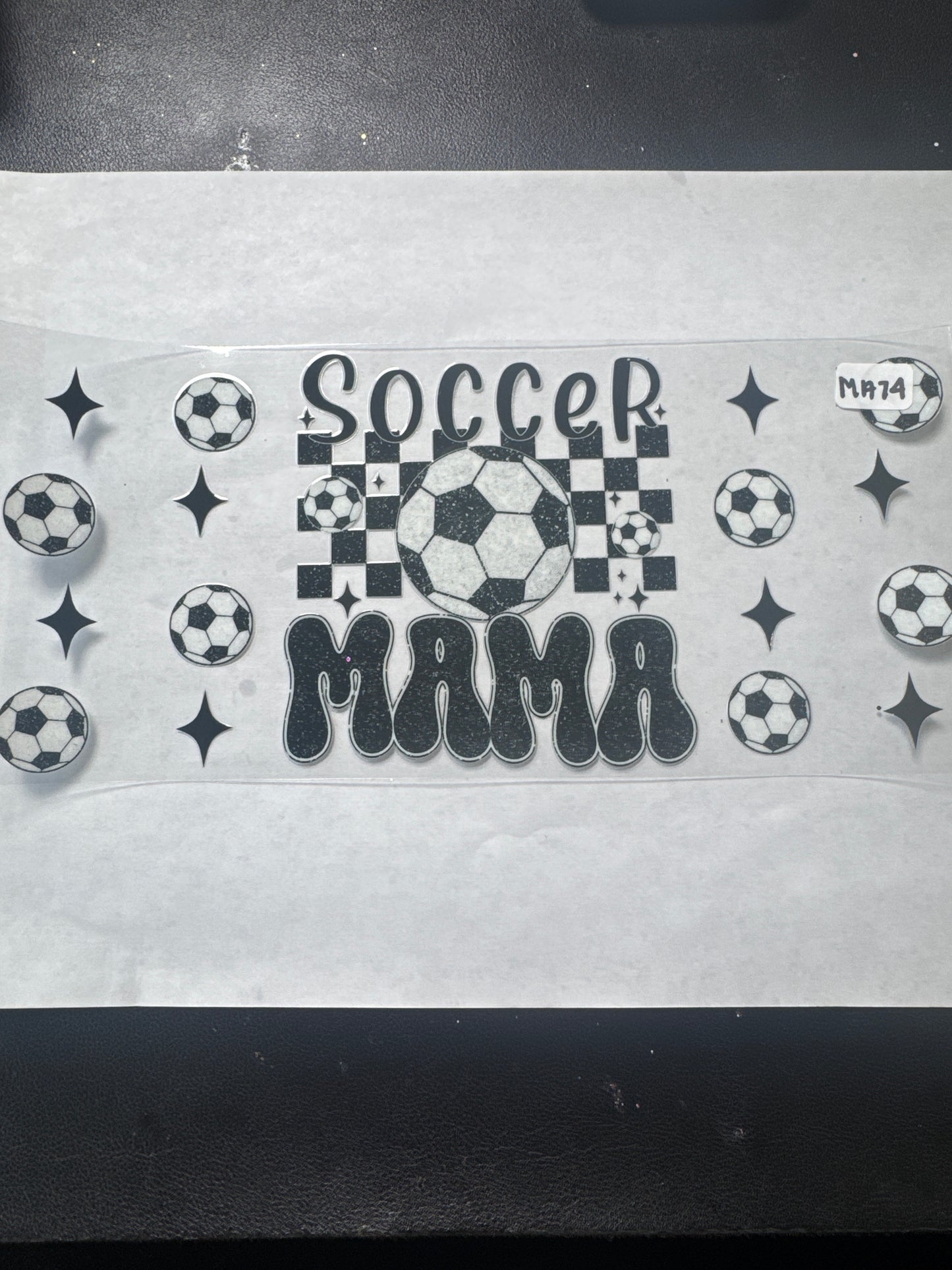 MA74 Soccer mom uvdtf wrap with four point stars and soccer balls