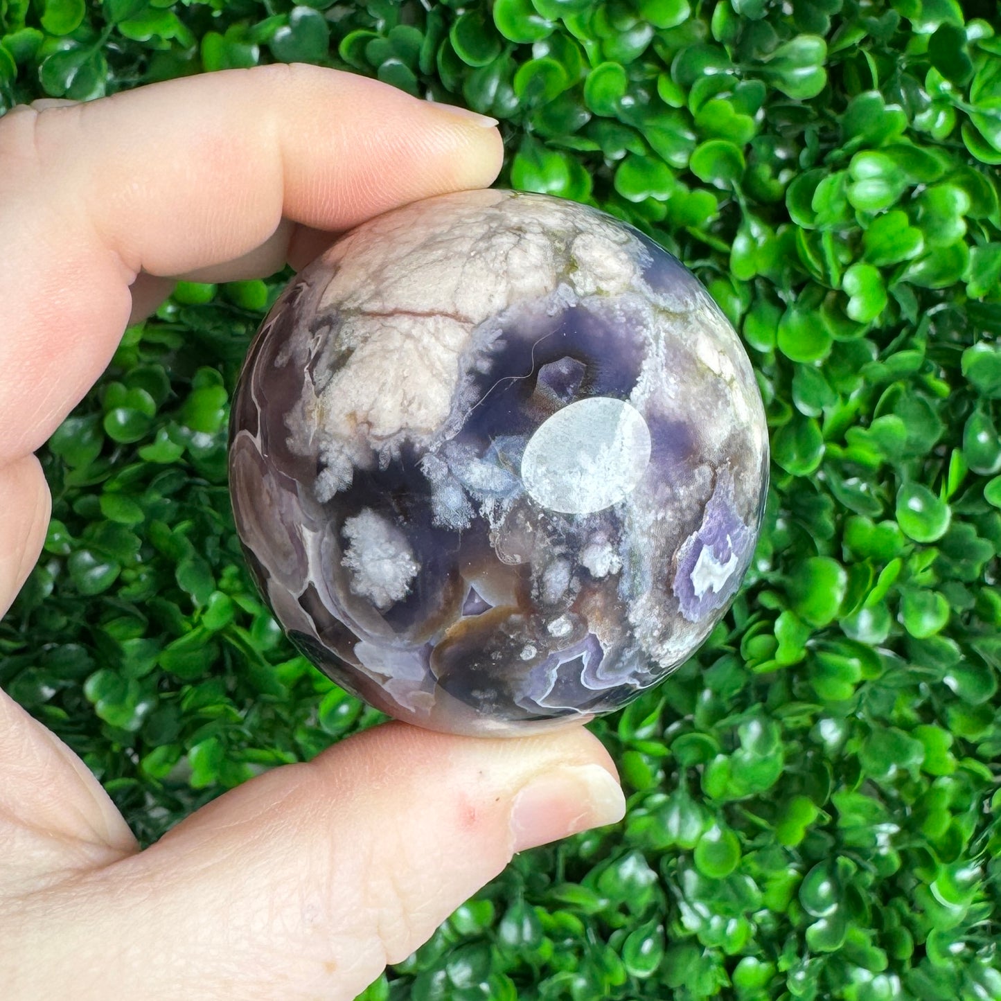 Imperfect Black flower agate sphere 30