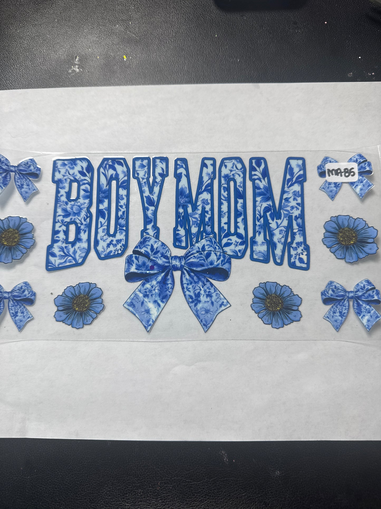 MA85 Blue boy mom uvdtf wrap with flowers and bows