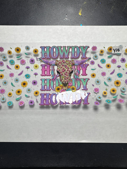 Y15 howdy country western uvdtf wrap with flowers and feathers