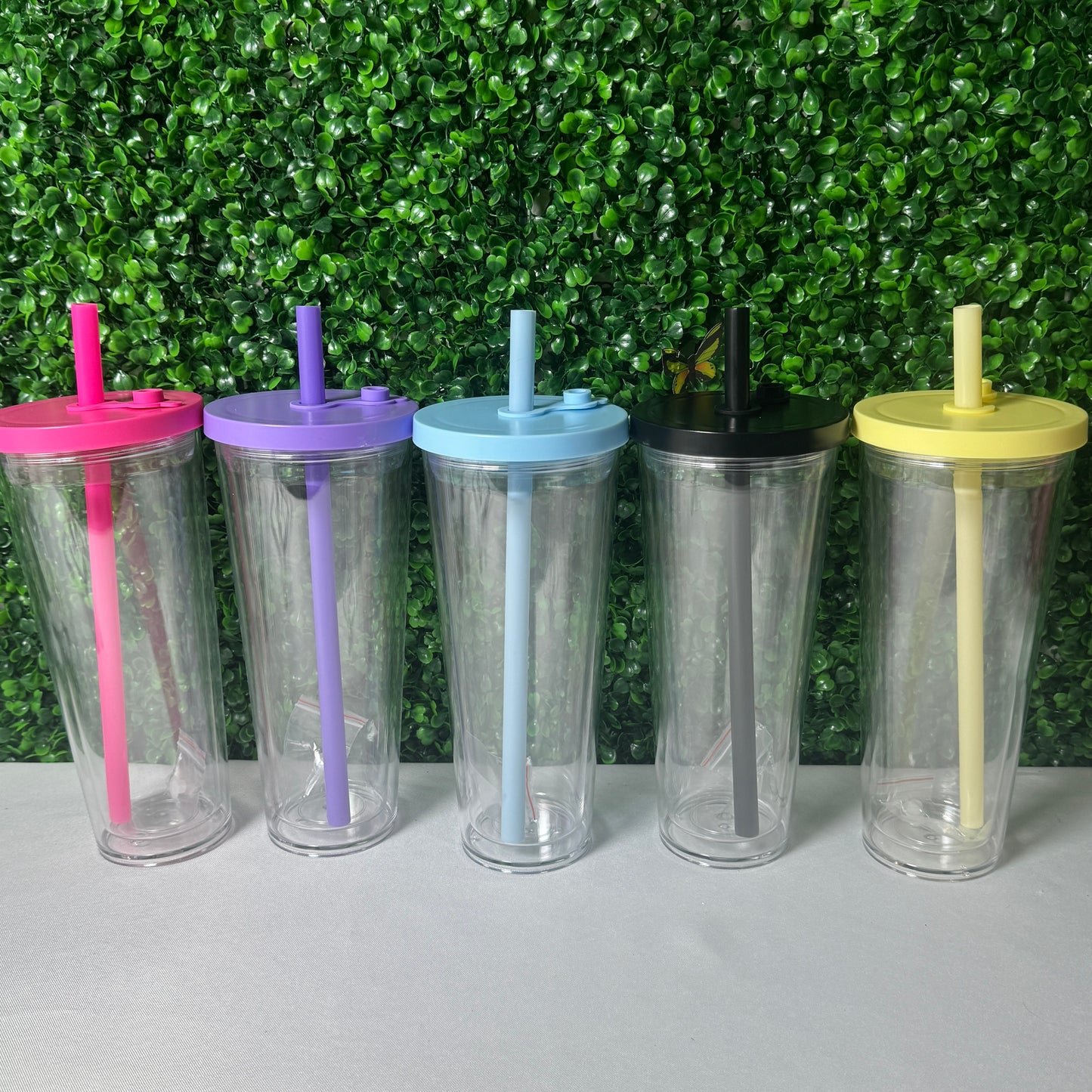 24oz Colored Acrylic Snowglobe Tumbler with colored straw