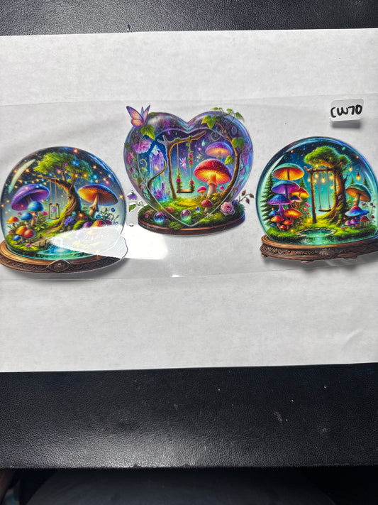 CW70 terrarium mushroom and butterfly crystal and witchy style uvdtf wrap