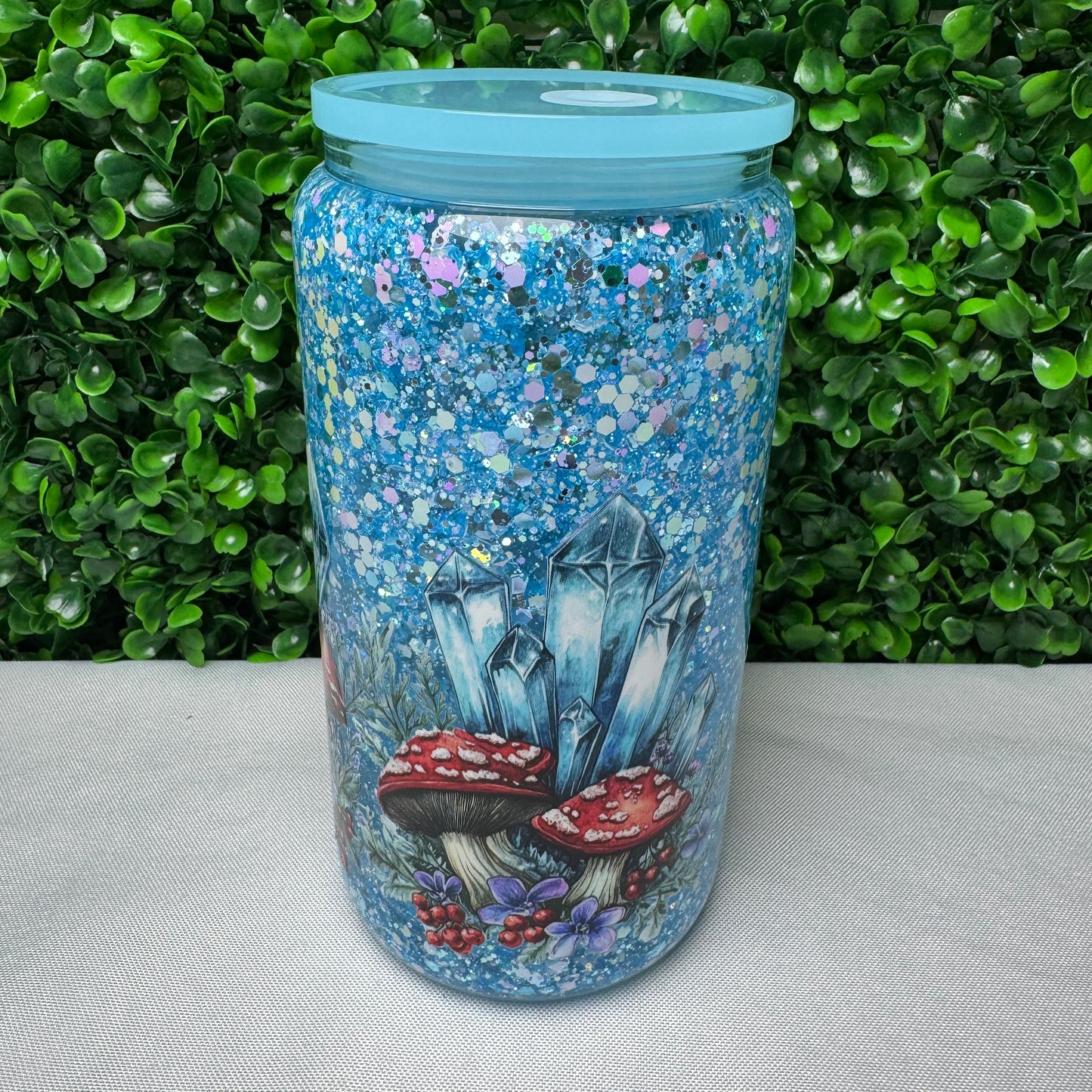 16oz Crystal Mushroom UVDTF Glitter Snowglobe cup