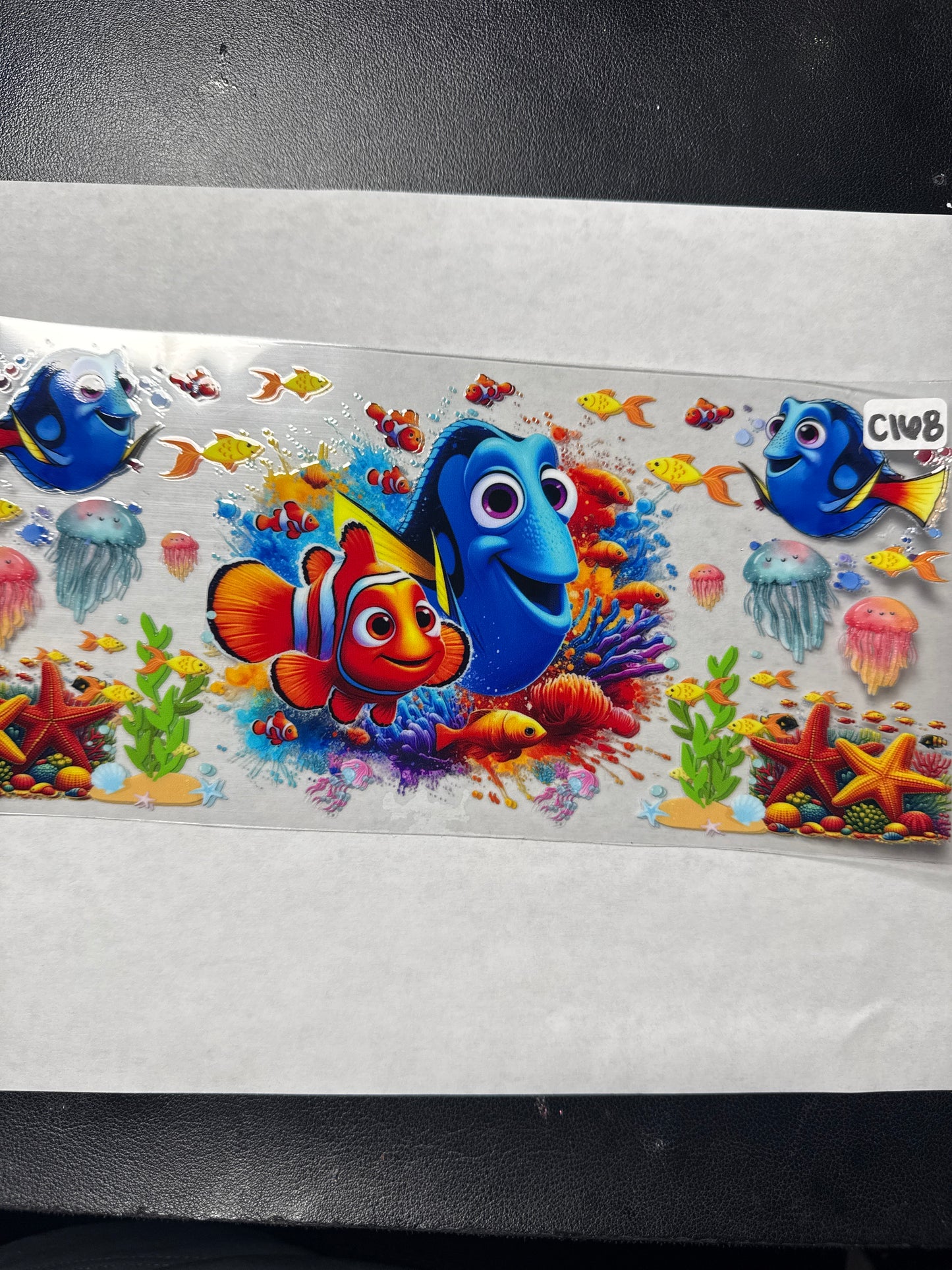 C168 blue and orange fish character uvdtf wrap