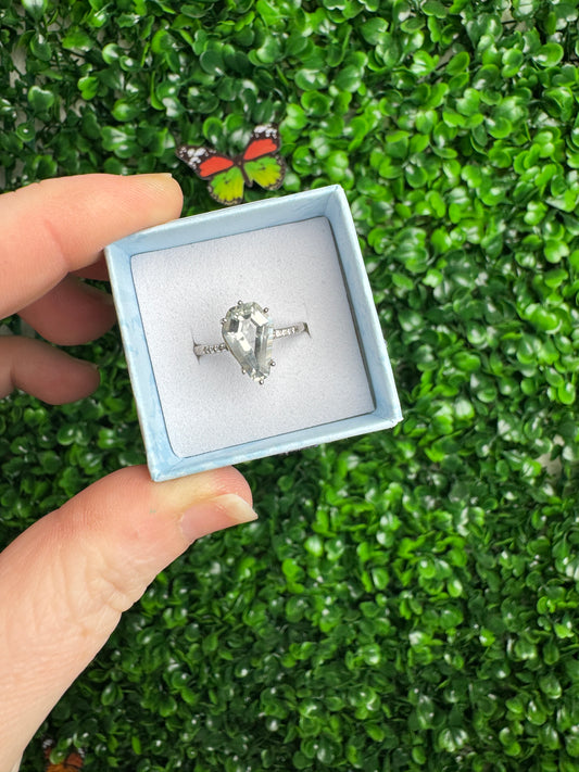 925 Adjustable Clear Quartz Coffin Ring