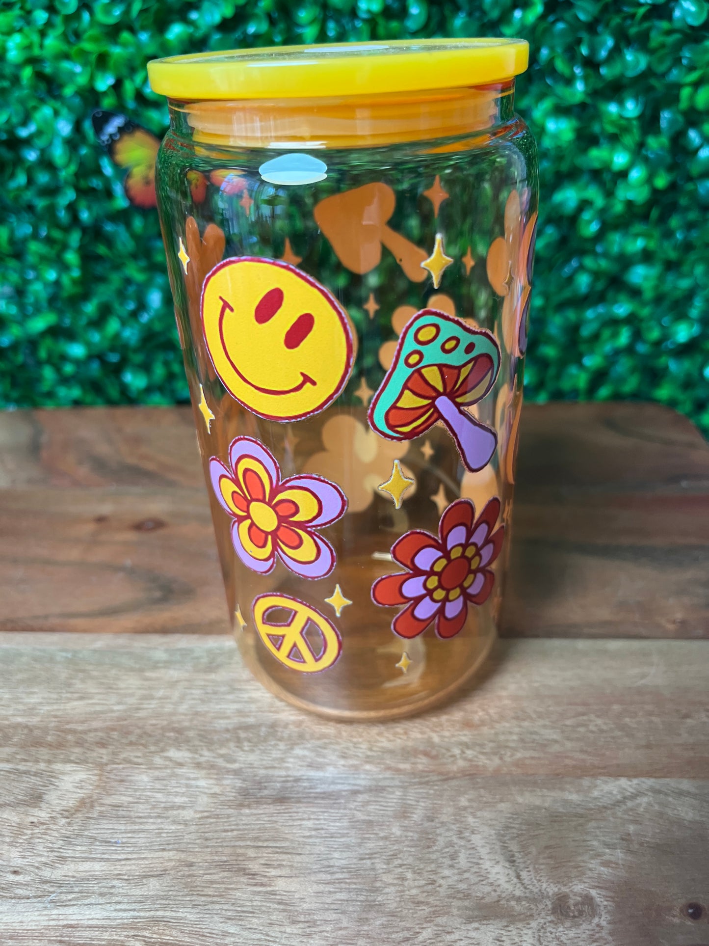 16oz Peace Happy UVDTF Glass Cup