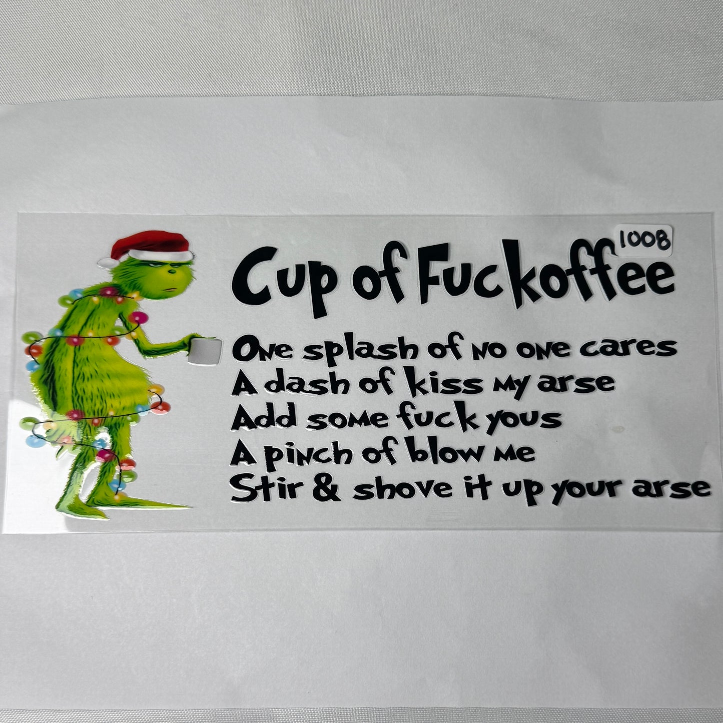 Grumpy Green Man Christmas UVDTF Cup Wraps