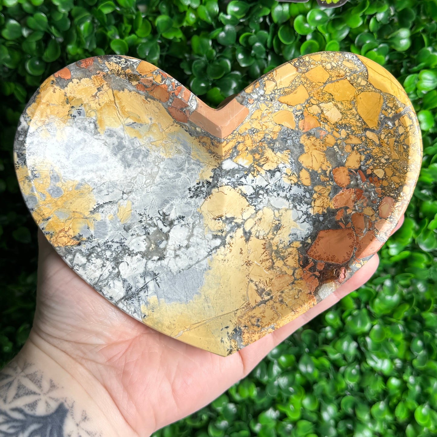 Large Maligano Jasper Heart Bowl Carving