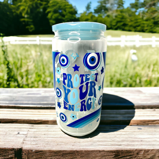 16oz Blue Protect your energy evil eye uvdtf cup