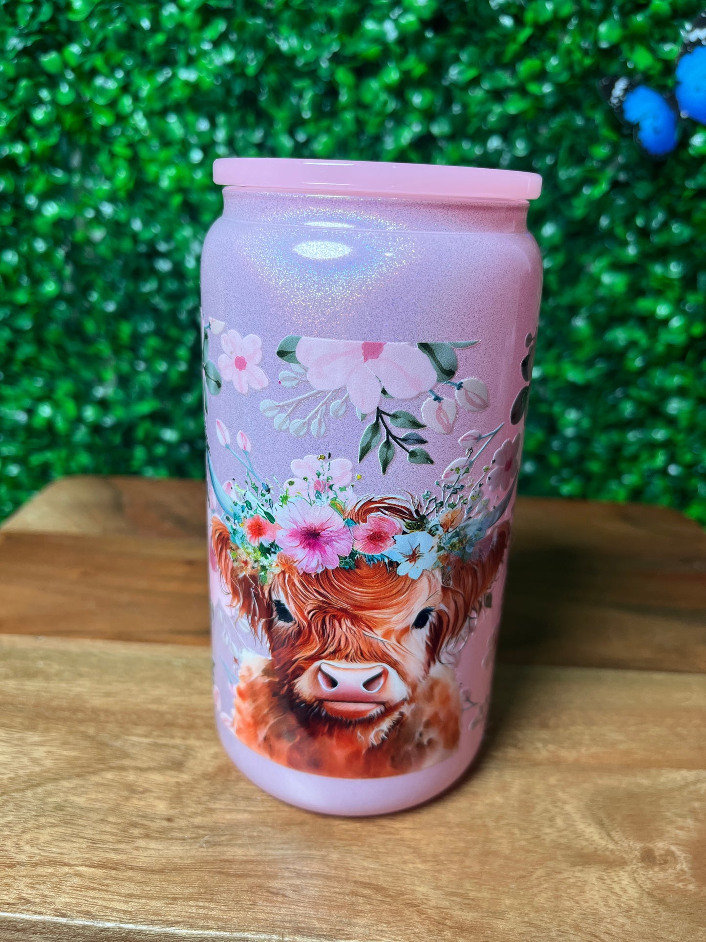 16oz Highland Cow Flowers UVDTF Glass Cup