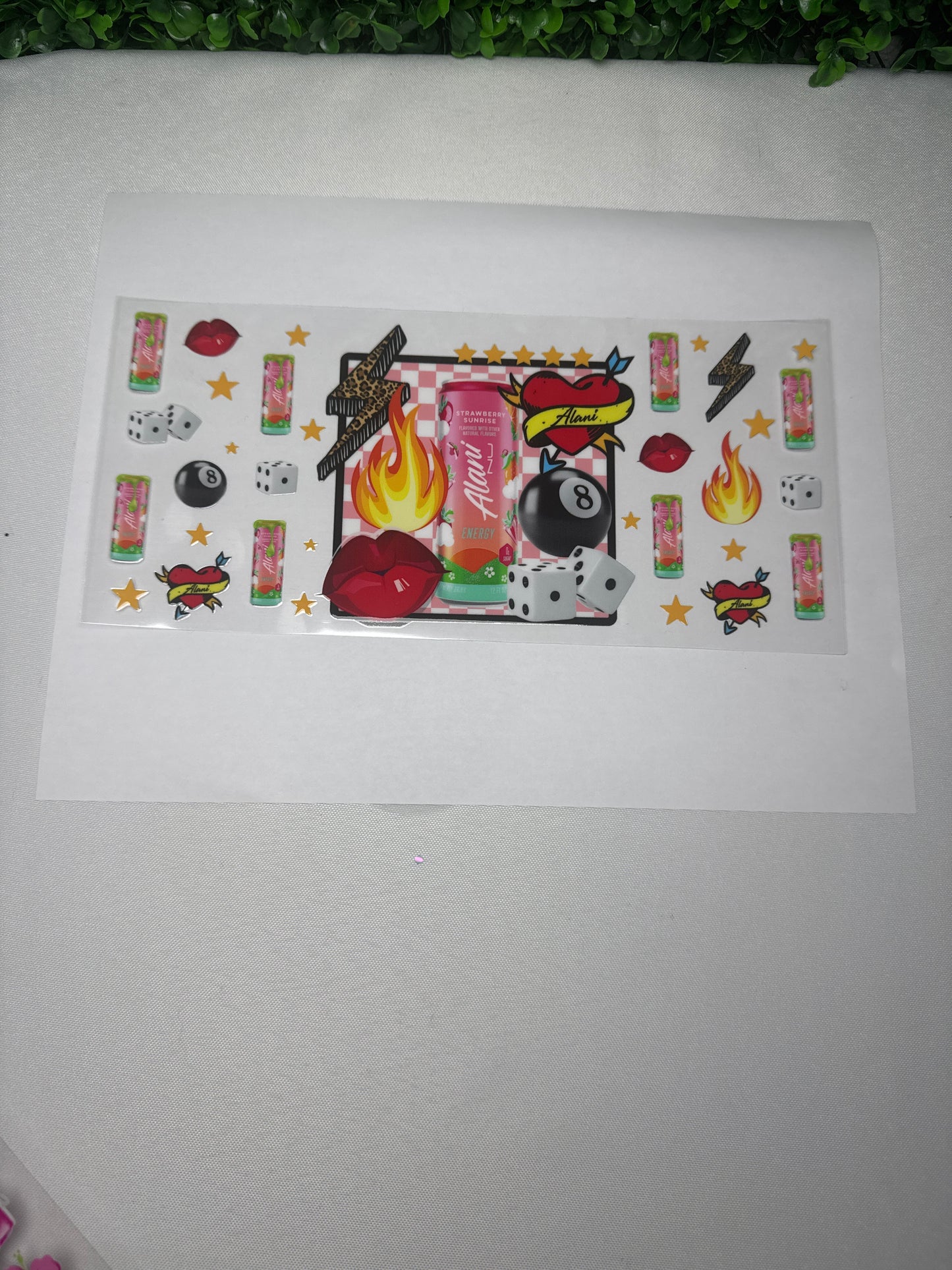 Pink energy drink with bolts and fire UVDTF B8