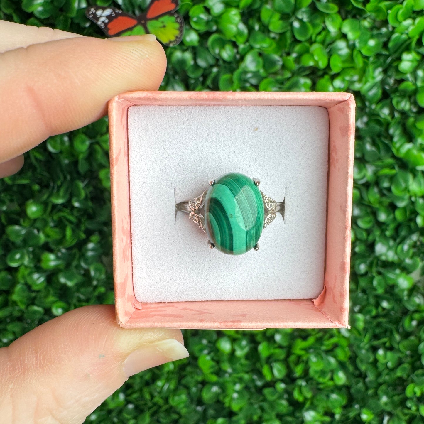 Malachite Rings 925 sterling silver adjustable