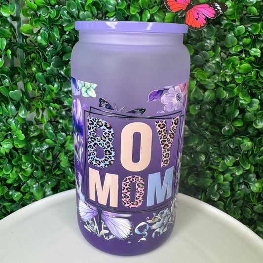 16oz Glass Purple Boy Mom UVDTF cup
