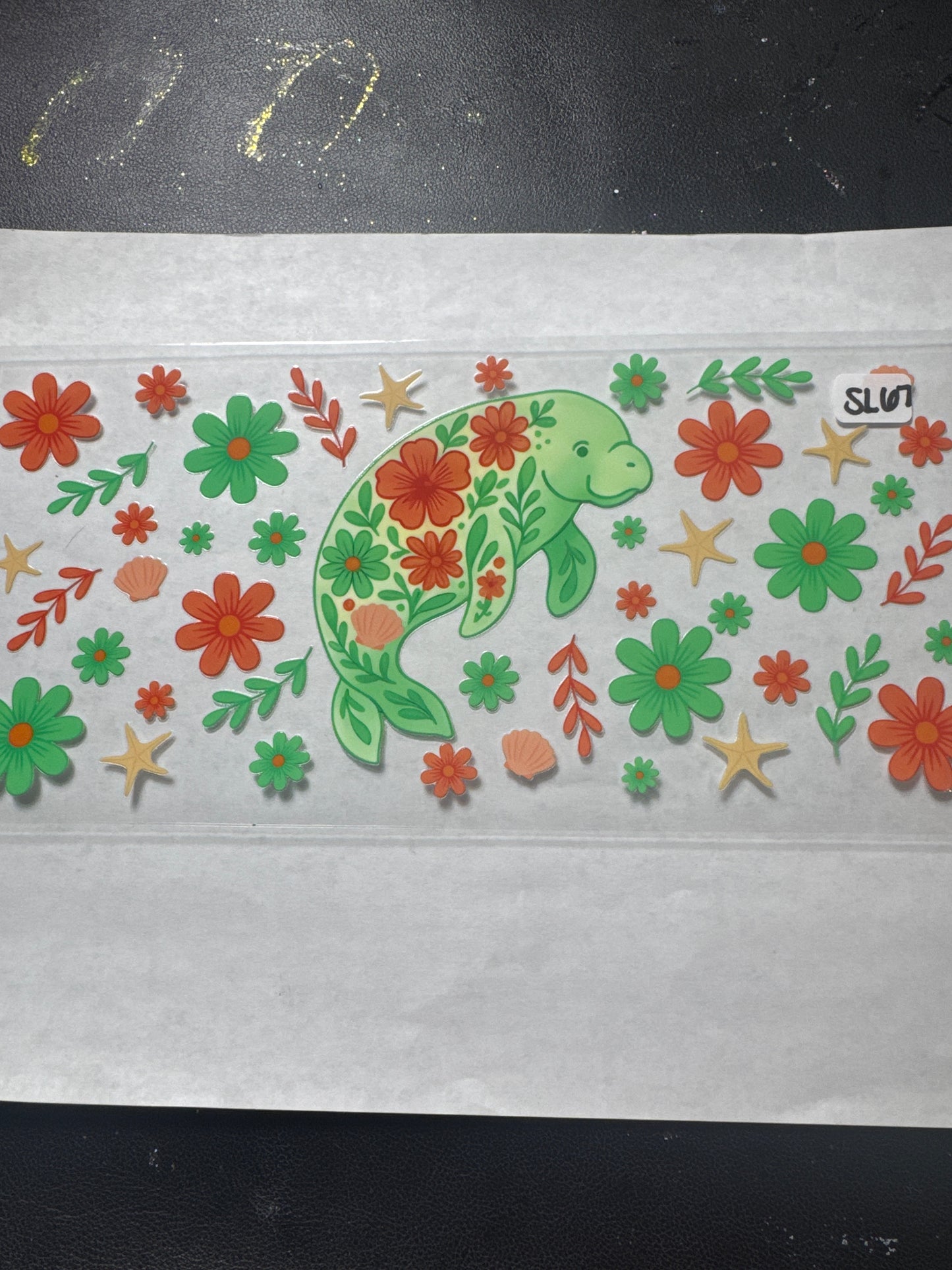 SL67 green and orange manatee uvdtf wrap