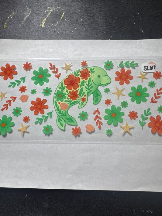 SL67 green and orange manatee uvdtf wrap