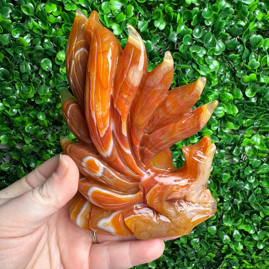 Carnelian nine tails fox carving