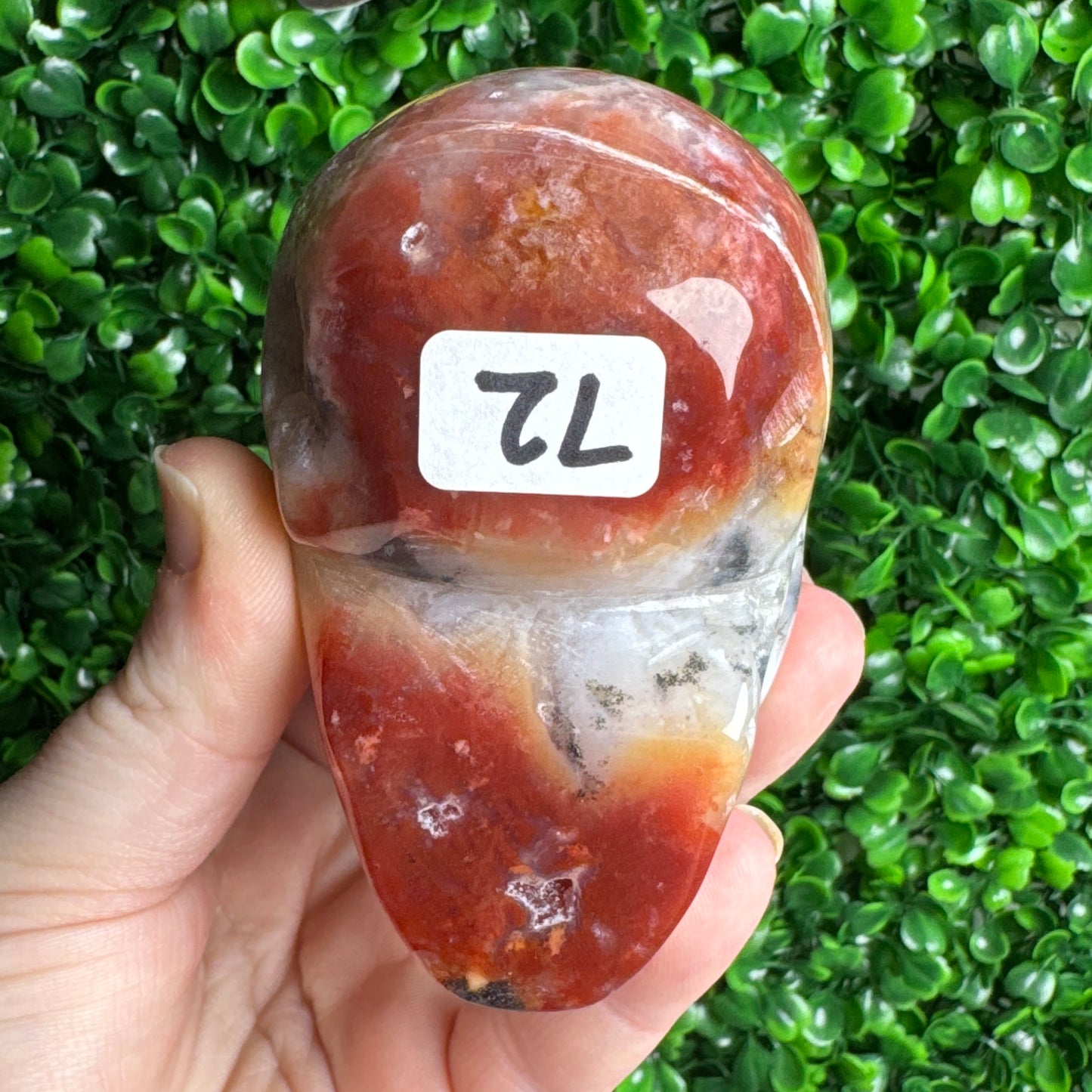 Druzy pink Sea Jasper Skull Carving