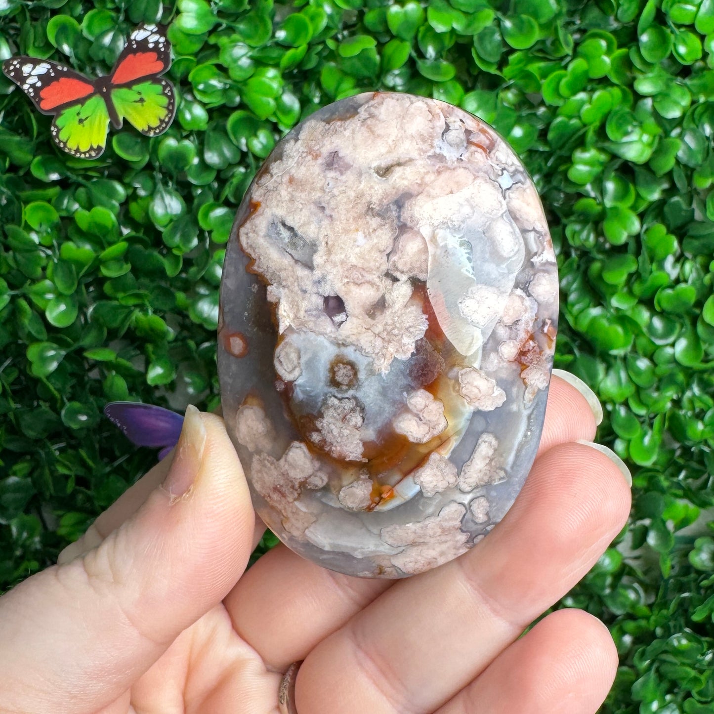 Blue Flower Agate Palm Stones