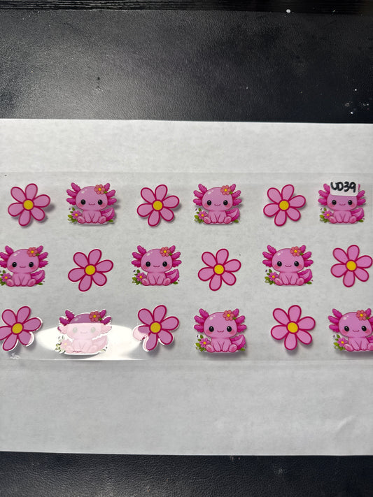 UD39 Pink Axolottle and flowers uvdtf wrap