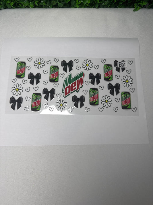 Green Soda Can with flowers and Bows UVdTF Wrap B2