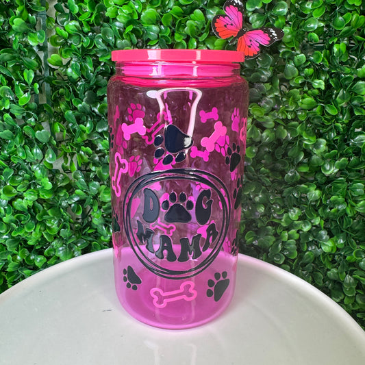 16oz Glass Hot Pink Dog Mom UVDTF cup