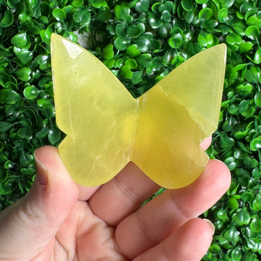 Lemon calcite 3D butterfly carving