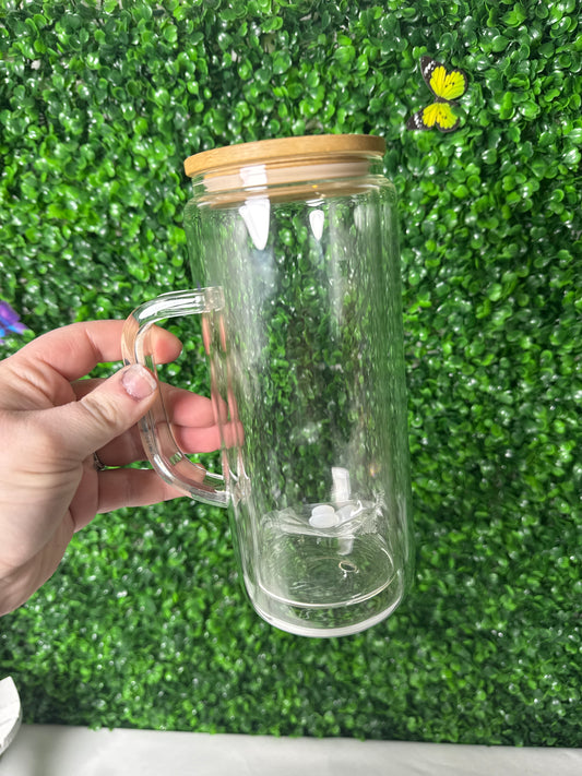 20 oz glass snowglobe with handle