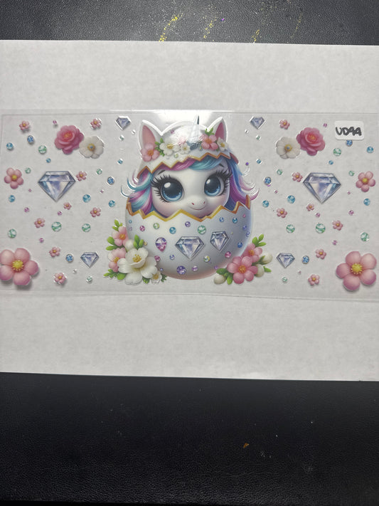 UD44 Unicorn diamonds and flowers uvdtf wrap