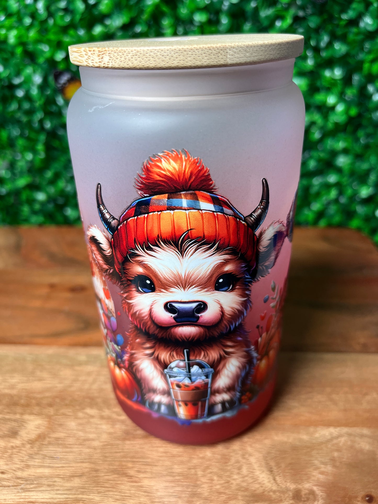 16oz Highland Cow Mushroom UVDTF Glass Cup
