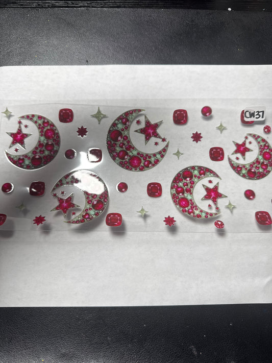 CW37 Pink/Red moon and stars crystal witchy style UVDTF wrap