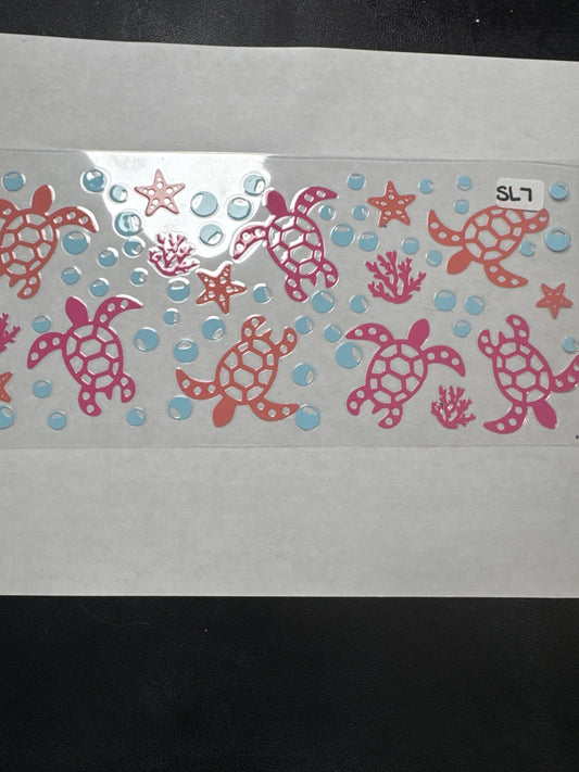 SL7 Pink and Orange Turtle and bubbles UVDTF wrap