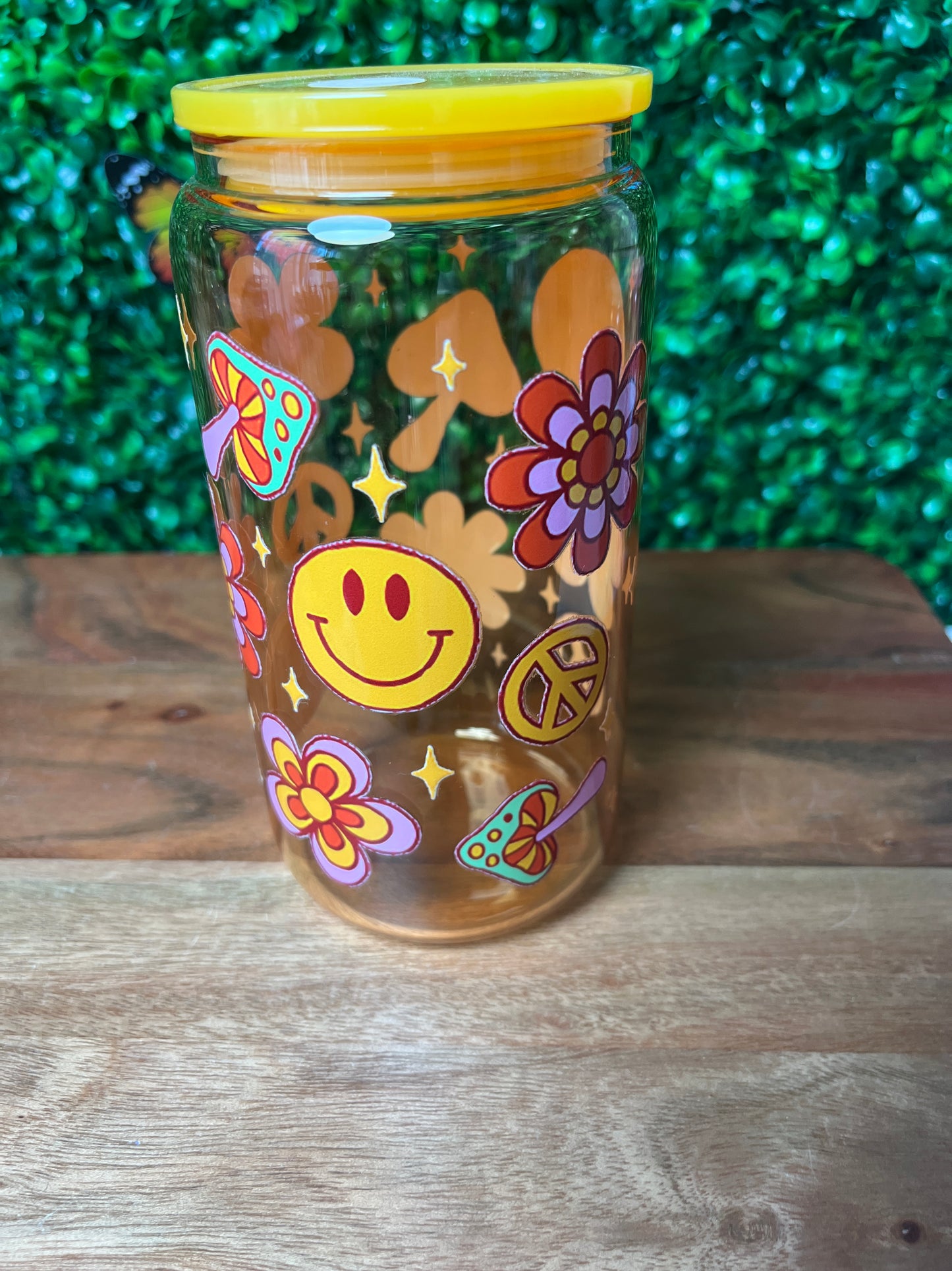 16oz Peace Happy UVDTF Glass Cup