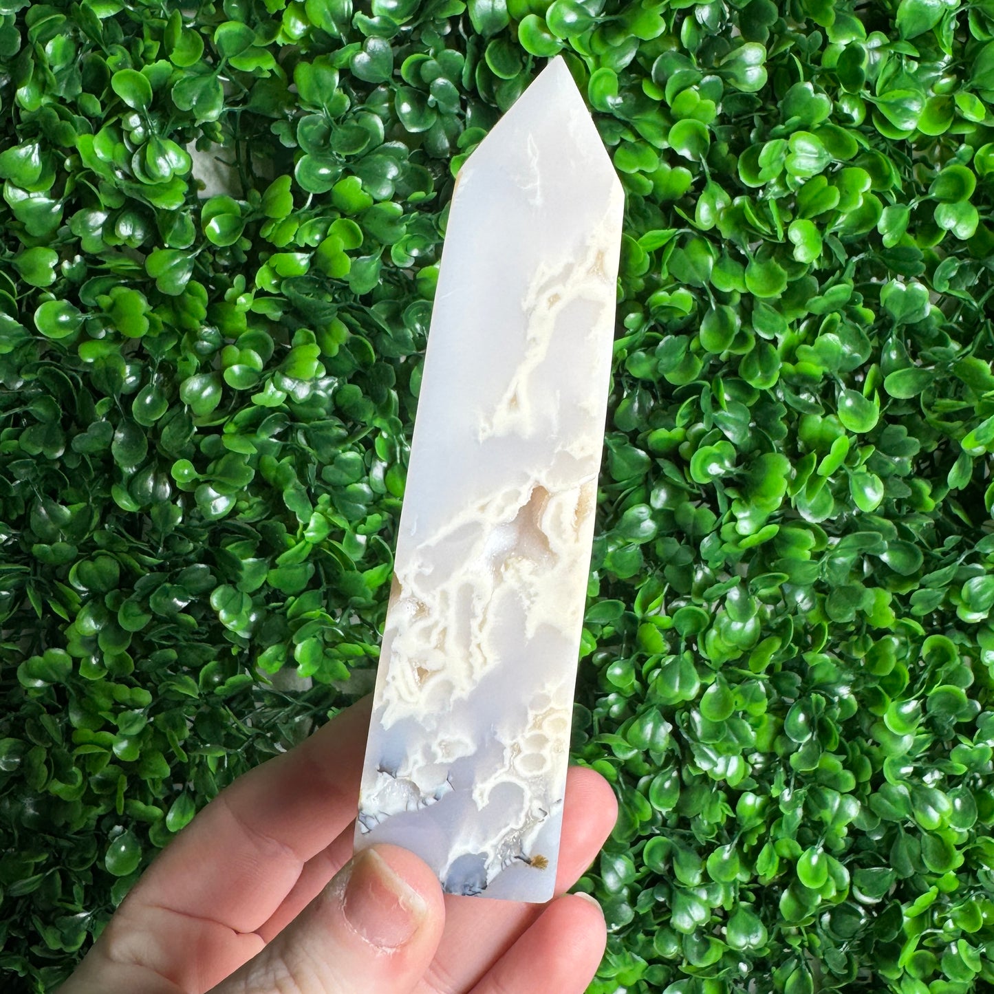 Druzy White Plume Agate Tower